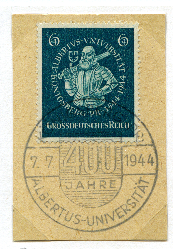Königsberg (Pr.), Sondermarke + Sonderstempel 400 Jahre Albertus-Universität vom 7.7. 1944...