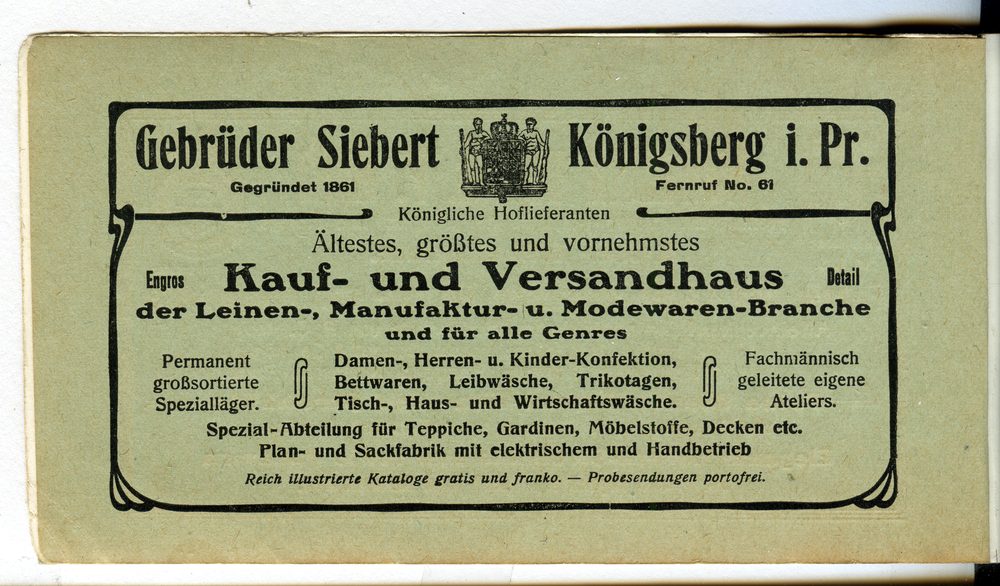 Königsberg (Pr.), Gebr. Siebert, Kauf- und Versandhaus