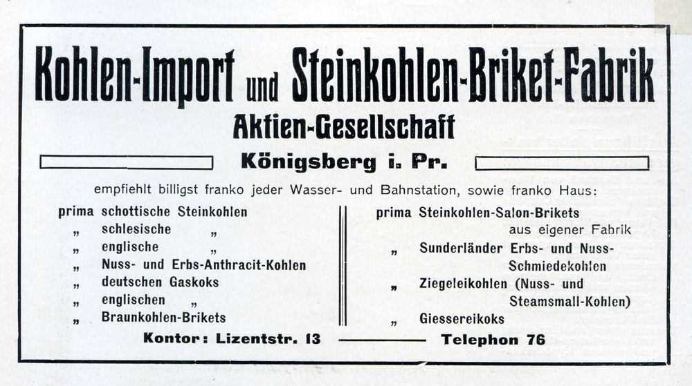 Königsberg (Pr.), Kohlen-Import und Steinkohlen-Brikett-Fabrik