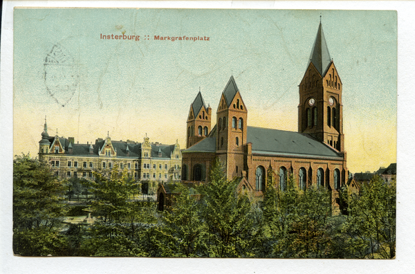 Insterburg, Blick zum Markgrafenplatz mit der Reformierten Kirche
