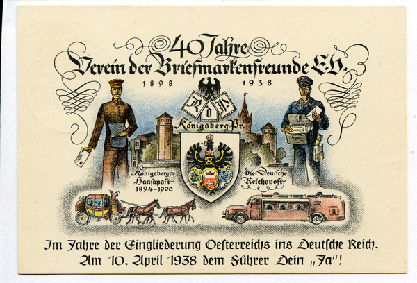 Königsberg (Pr.), Jubiläumspostkarte 40 Jahre Verein der Briefmarkenfreunde