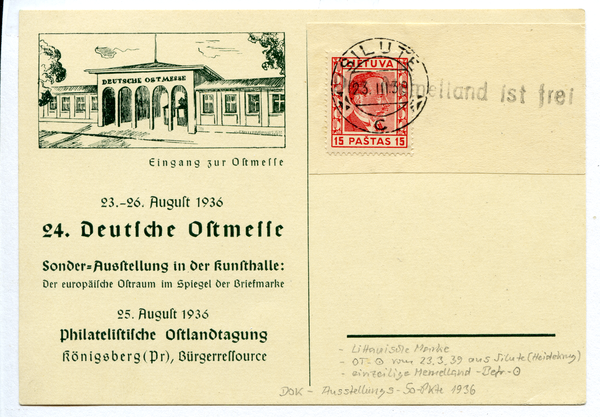 Königsberg (Pr.), Werbepostkarte zur Ostmesse und zur Philatelistischen Ostlandtagung