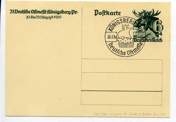 Königsberg (Pr.), Postkarte zur Ostmesse mit Sonderstempel und Wert von 6+4 Pfennig