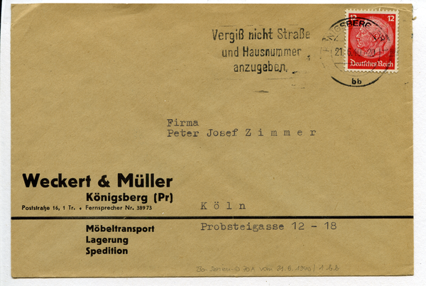 Königsberg (Pr.), Firmenkuvert der Fa. Weckert & Müller