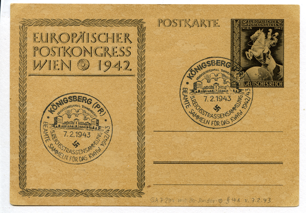 Königsberg (Pr.), Sonderstempel zur 5. Reichsstraßensammlung mit Motiv Reichsehrenmal Tannenberg