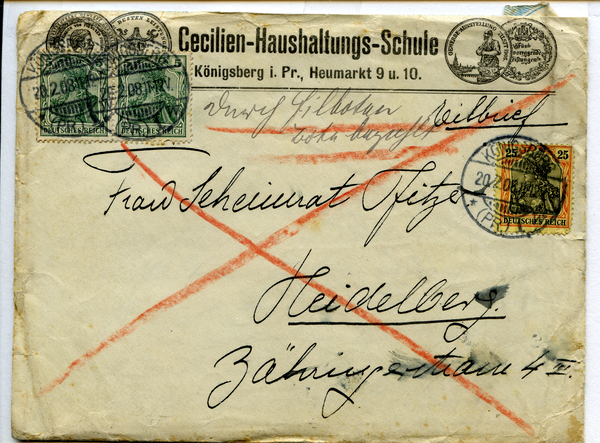 Königsberg (Pr.), Briefkuvert der Cecilien-Haushaltungs-Schule