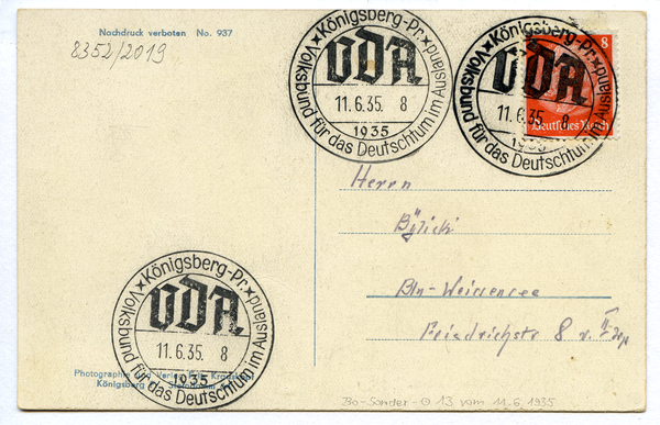 Königsberg (Pr.), Sonderstempel Volksbund für das Deutschtum im Ausland