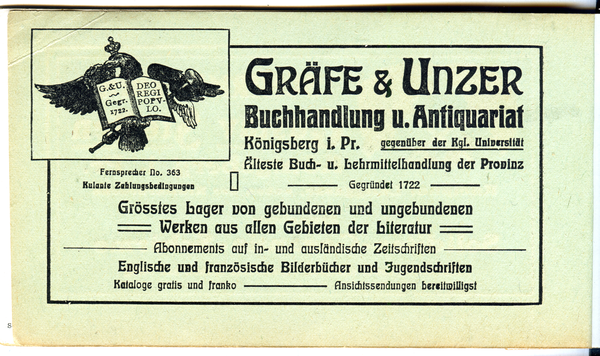 Königsberg (Pr.), Gräfe & Unzer, Buchhandlung und Antiquariat