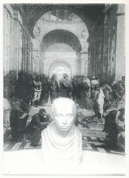 Königsberg (Pr.), Kantgrabstätte, Innenansicht mit Nachbildung von Hagemanns Büste vor dem Gemälde "Schule von Athen"