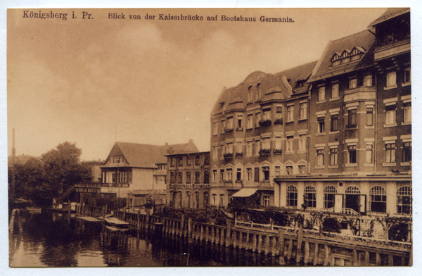 Königsberg (Pr.), Blick von der Kaiserbrücke auf die Steinfurtstraße, den Weidendamm ...