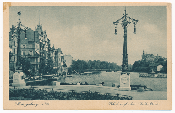 Königsberg (Pr.), Blick auf den Schlossteich und das Schloss