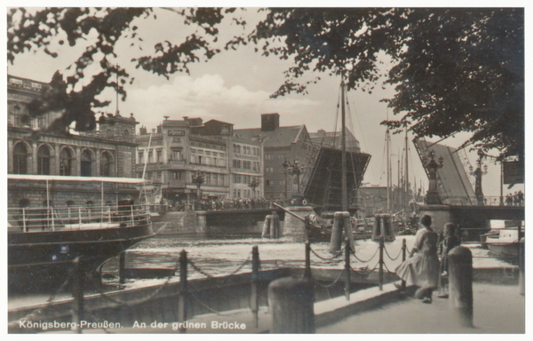 Königsberg (Pr.), Hafen mit Grüner Brücke (geöffnet)