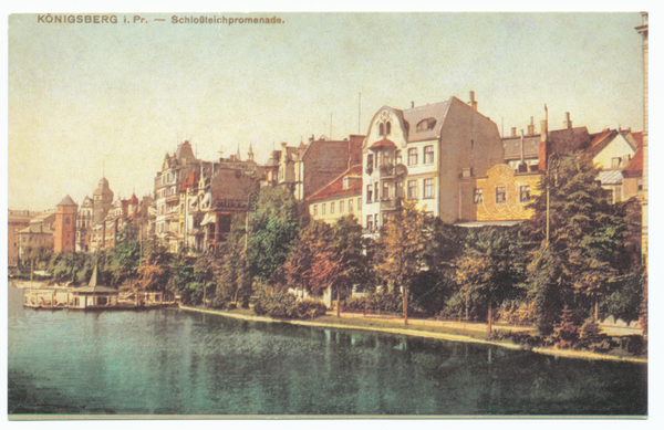 Königsberg (Pr.), Westliche Schlossteichpromenade, Blick zum Schloss