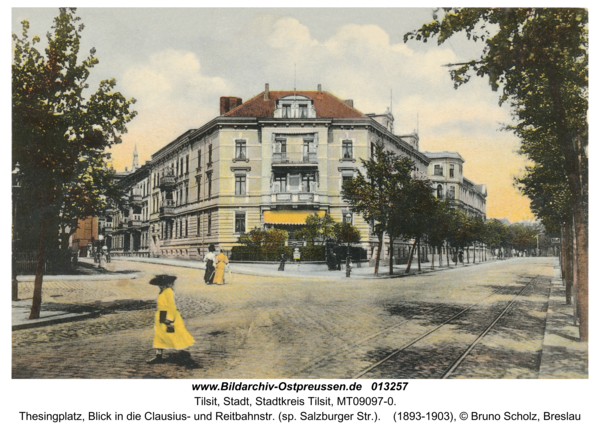 Tilsit, Thesingplatz, Blick in die Clausius- und Reitbahnstr. (sp. Salzburger Str.)