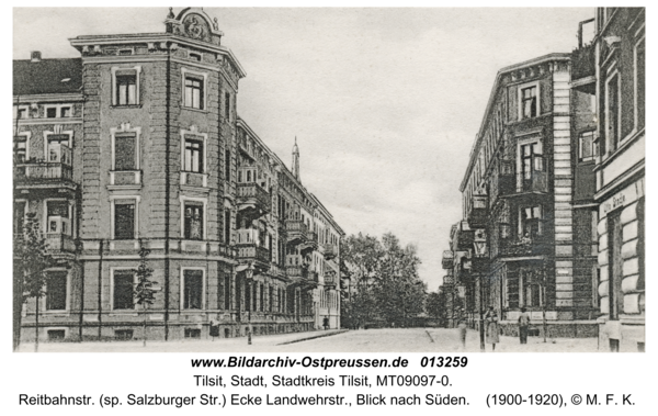 Tilsit, Reitbahnstr. (sp. Salzburger Str.) Ecke Landwehrstr., Blick nach Süden