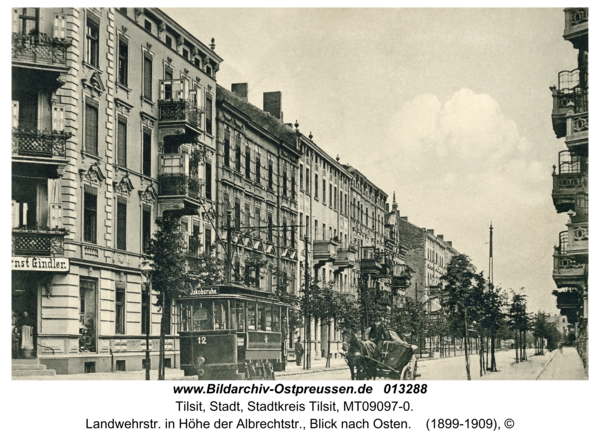 Tilsit, Landwehrstr. in Höhe der Albrechtstr., Blick nach Osten