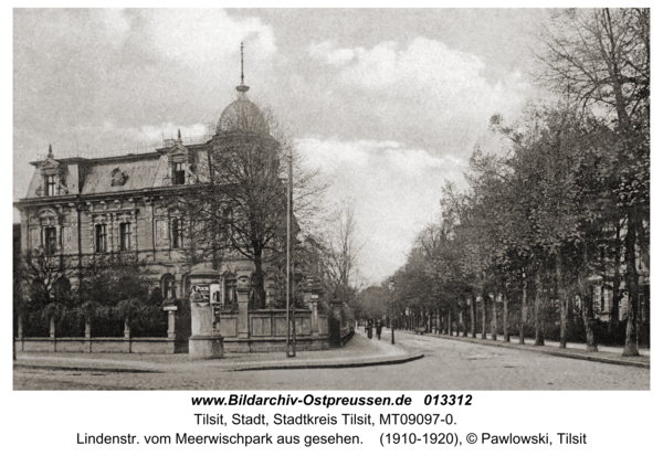 Tilsit, Lindenstr. vom Meerwischpark aus gesehen