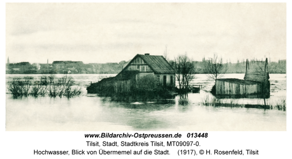 Tilsit, Hochwasser, Blick von Übermemel auf die Stadt