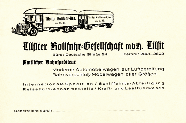 Tilsit, Deutsche Str. 24, Reklamekarte Tilsiter Rollfuhr-Gesellschaft