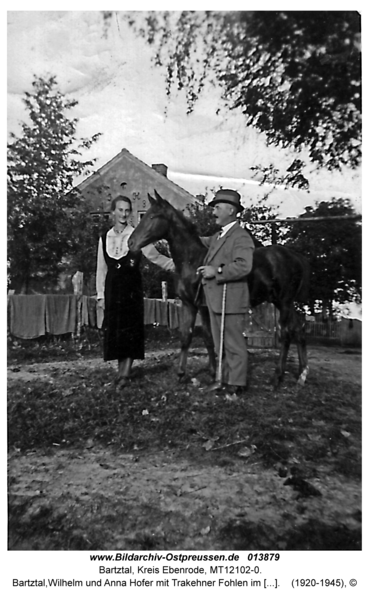 Bartztal, Wilhelm und Anna Hofer mit Trakehner Fohlen im Garten