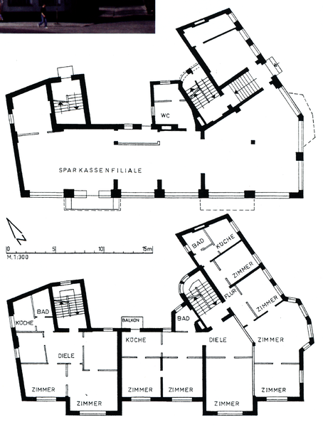 Königsberg (Pr.) (Калининград), fr. Hufenallee, Wohn- und Geschäftshaus, Grundrisse Erdgeschoss und 1. Obergeschoss