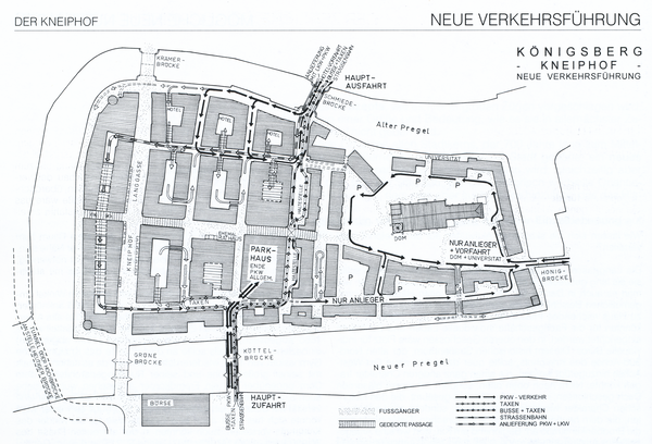 Königsberg (Pr.), Kneiphof, Neue Verkehrsführung, Karte