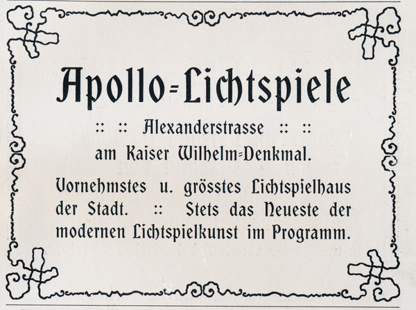 Memel, Anzeige der Apollo-Lichtspiele, Alexanderstraße 1