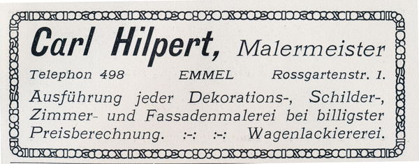 Memel, Anzeige von Malermeister Carl Hilpert