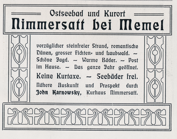 Nimmersatt, Anzeige des Ostseebades und Kurortes