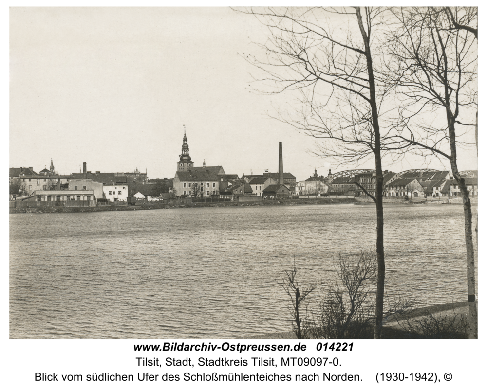 Tilsit, Blick vom südlichen Ufer des Schloßmühlenteiches nach Norden