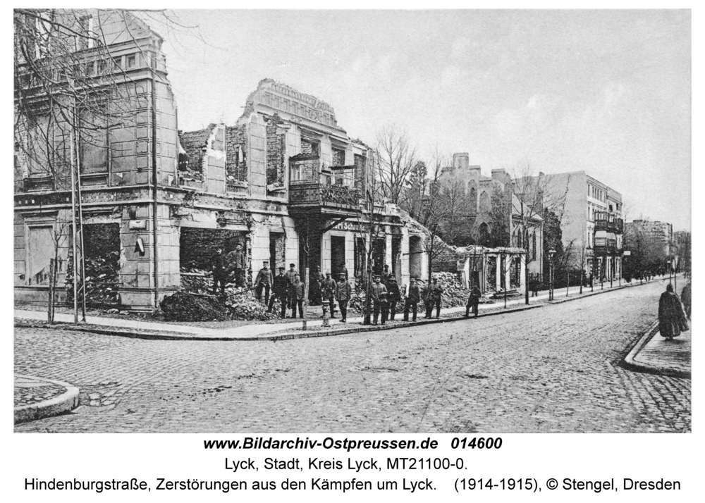 Lyck, Hindenburgstraße, Zerstörungen aus den Kämpfen um Lyck