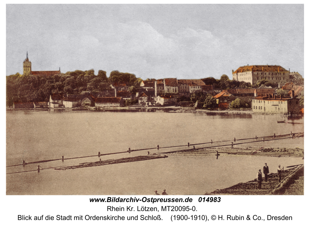 Rhein Kr. Lötzen, Blick auf die Stadt mit Ordenskirche und Schloß