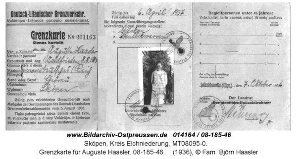 Sköpen 1936, Grenzkarte für Auguste Haasler, 08-185-46
