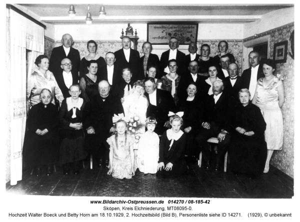 Sköpen 08-185-42, Hochzeit Walter Boeck und Betty Horn am 18.10.1929, 2. Hochzeitsbild (Bild B), Personenliste siehe ID 14271