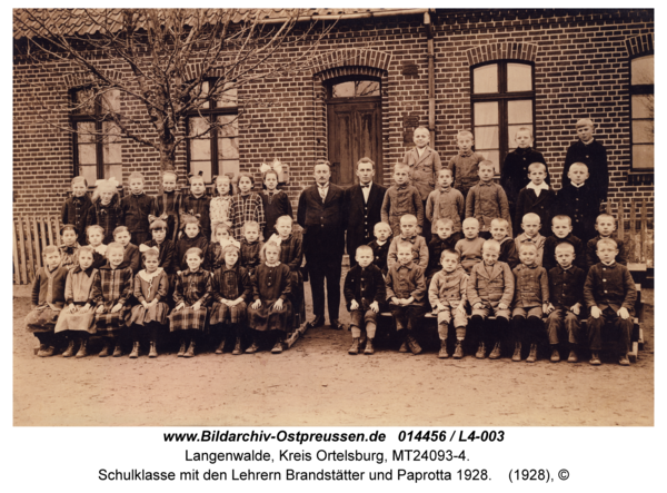 Langenwalde, Schulklasse mit den Lehrern Brandstätter und Paprotta 1928
