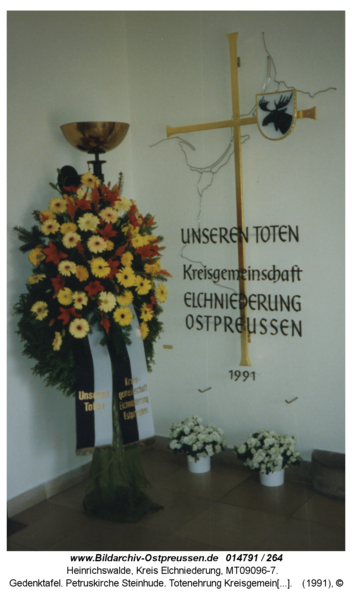 Gedenktafel. Petruskirche Steinhude. Totenehrung Kreisgemeinschaft Elchniederung