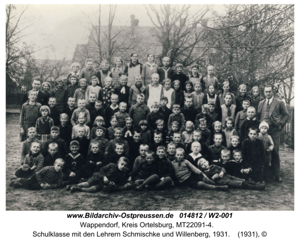 Wappendorf, Schulklasse mit den Lehrern Schmischke und Willenberg, 1931