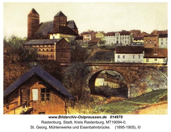 Rastenburg, St. Georg, Mühlenwerke und Eisenbahnbrücke