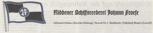 Nidden, Firmen-Logo der Niddener Schifsreederei Johann Froese
