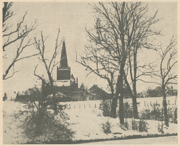 Memel, Winter am Aschhof, Blick zur Johanniskirche