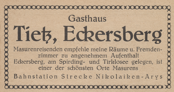 Eckersberg, Werbeanzeige des Gasthauses Tietz, Eckersberg