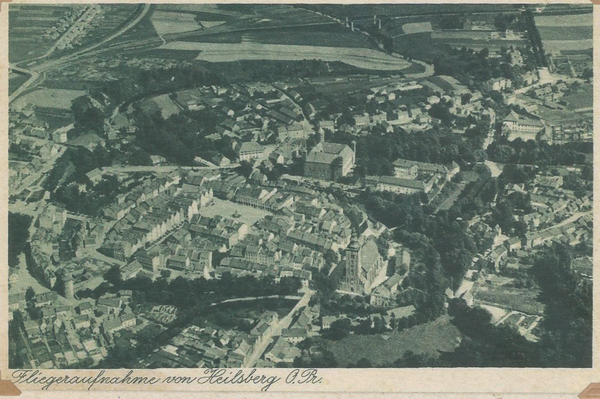 Heilsberg, Ortsansicht, Markt und Schloss (Luftbild)