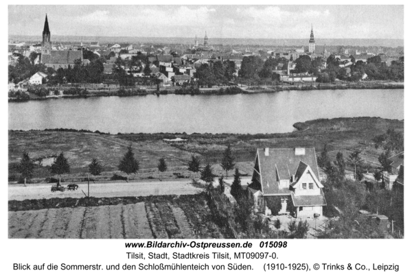 Tilsit, Blick auf die Sommerstr. und den Schloßmühlenteich von Süden