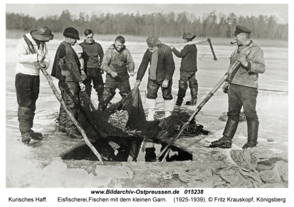 Kurisches Haff, Eisfischerei, Fischen mit dem kleinen Garn