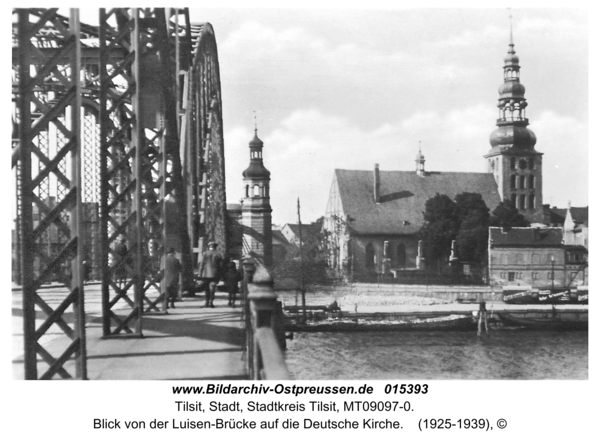 Tilsit, Blick von der Luisen-Brücke auf die Deutsche Kirche