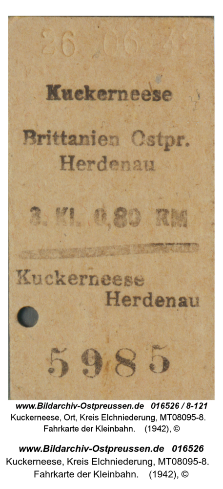 Kuckerneese, Fahrkarte der Kleinbahn