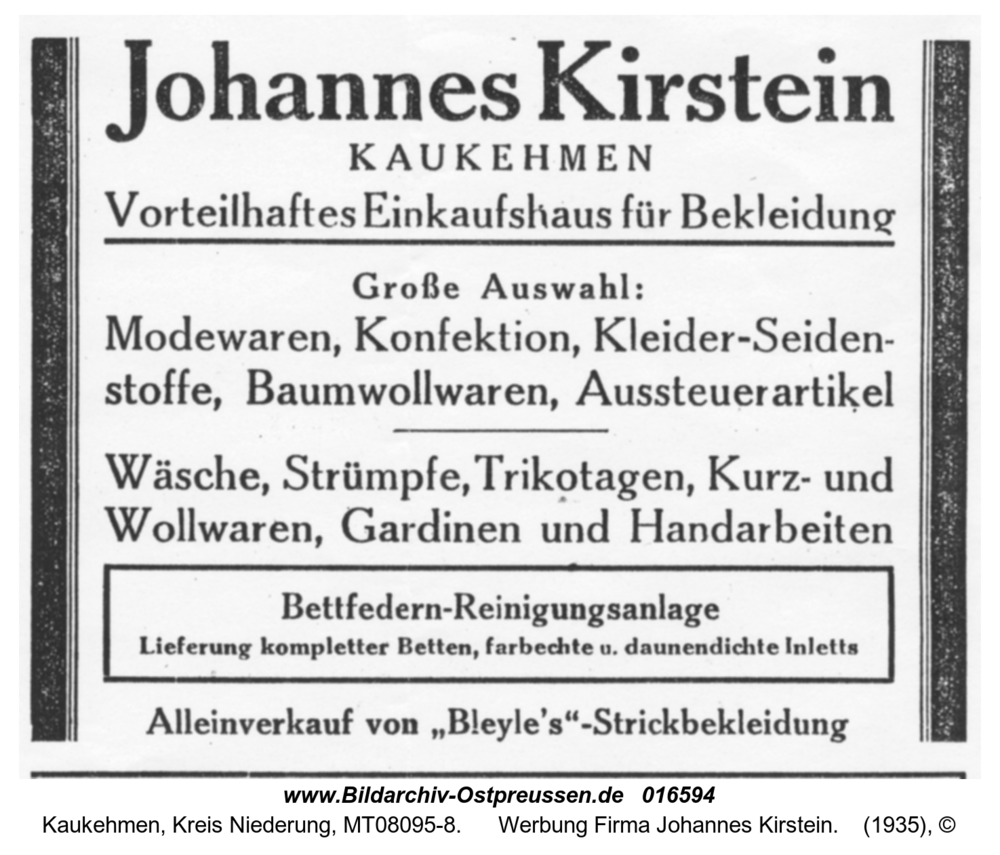 Kuckerneese, Werbung Firma Johannes Kirstein