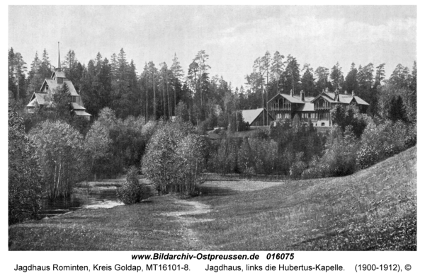 Jagdhaus Rominten, Jagdhaus, links die Hubertus-Kapelle