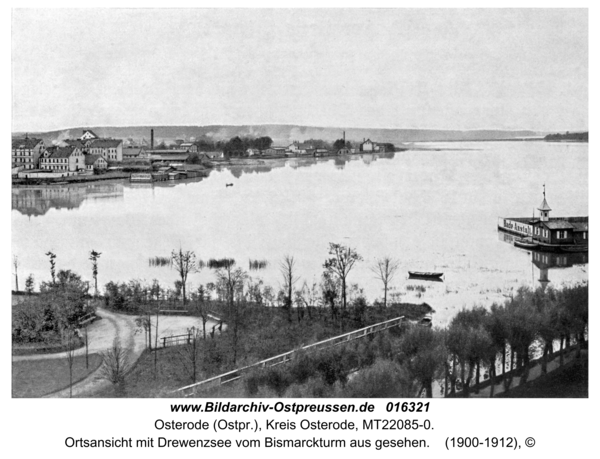 Osterode, Ortsansicht mit Drewenzsee vom Bismarckturm aus gesehen