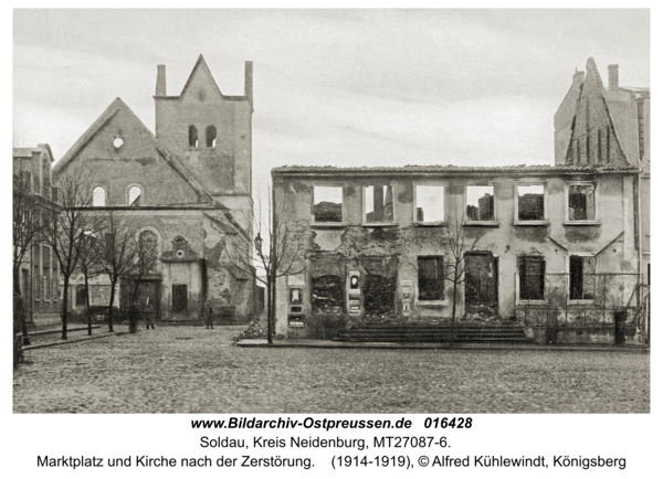 Soldau, Marktplatz und Kirche nach der Zerstörung